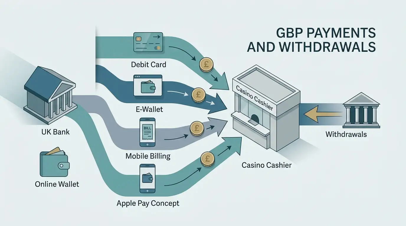 Educational diagram of Amazon Slots GBP deposit and withdrawal payment flows